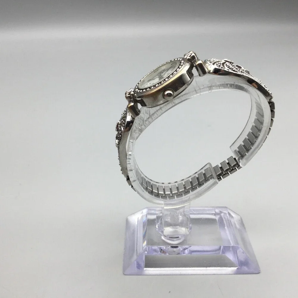 Studio Time Womens Watch 24mm Silver Tone Marcasite MOP Dial New Battery
